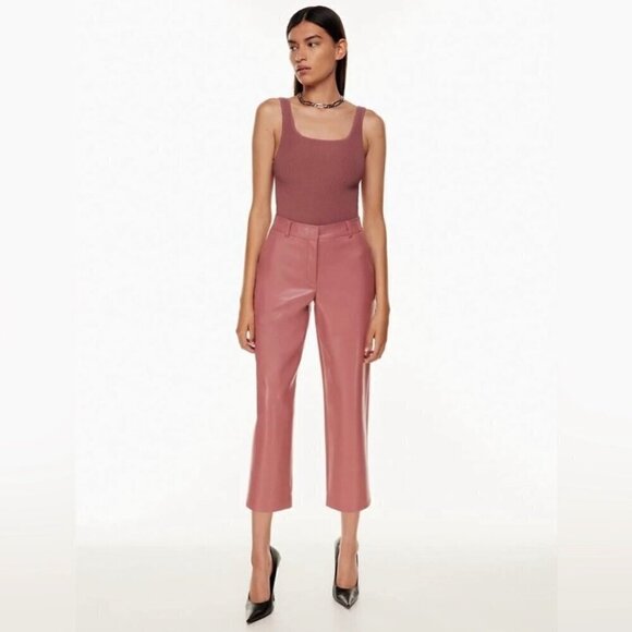 Babaton Aritzia Faux Leather Command Trouser Pants Straight Leg Mid Rise Size 2 - Picture 11 of 11